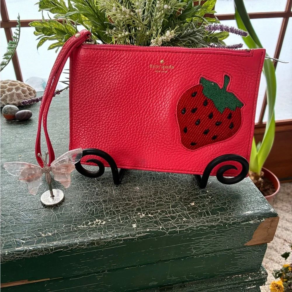 Kate Spade On Purpose Strawberry Mini Leather Wristlet -UVRU0191 - Picture 4 of 11